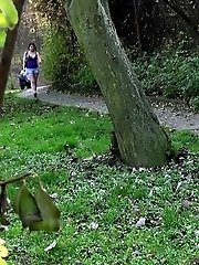 15 pictures - Hot babe pees on a public path while outside