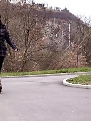 15 pictures - Chubby redhead leaves a puddle of piss behind