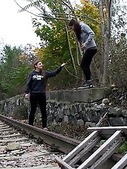 15 pictures - Girlfriends both need to piss while walking outside