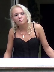 15 pictures - Blonde feels naughty and pisses out of the window
