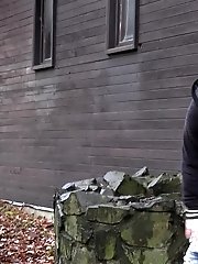 15 pictures - Redhead babe pisses outside on the ground