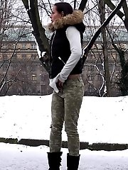 15 pictures - Dark haired babe turns the snow yellow