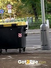 15 pictures - Brunette teen pees in front of passing traffic