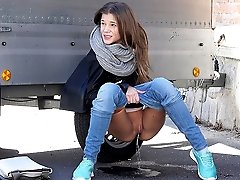 0  - Outdoor pissing for stunning brunette in the city
