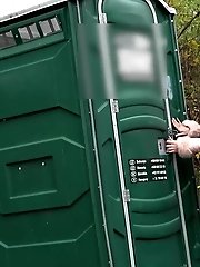 15 pictures - Blonde Katy squats to piss in front of portaloo