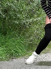 15 pictures - Cute European squatting to pee on a path
