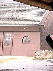 15 pictures - Redhead in knee high socks pisses outside