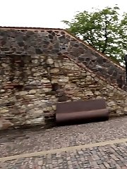 15 pictures - European blonde squats to piss while outside
