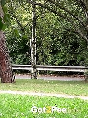 15 pictures - Pretty blonde pisses outside on a bench