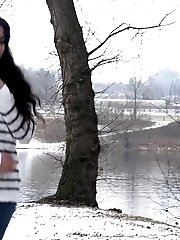 15 pictures - Black haired babe relieves her piss desperation