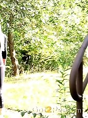 15 pictures - Gorgeous blonde squats to piss on top step