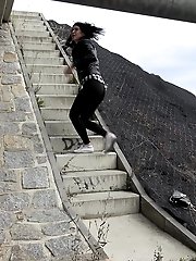 15 pictures - Pretty dark haired girl in glasses pees outside